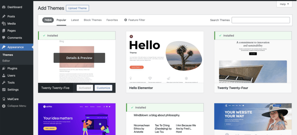 WordPress theme library